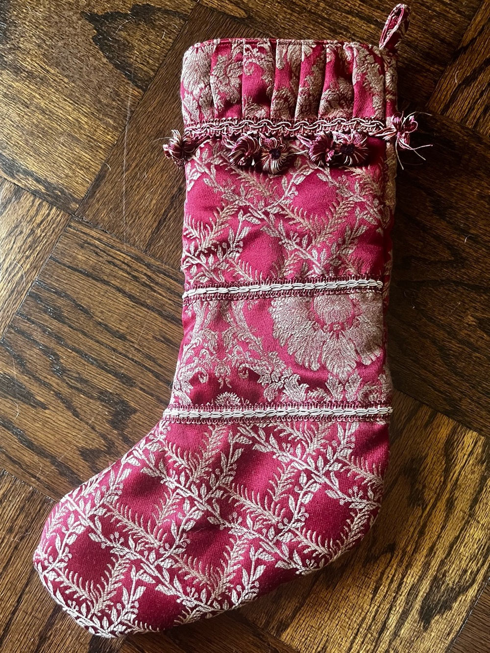 Red Brocade Holiday Christmas Stocking - Lined. NWOT